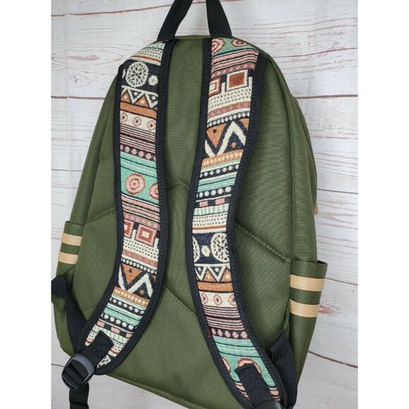 Olive Green Abstract Pocket Design Backpack with Multiple Pockets and Unique Zip - Picture 8 of 10